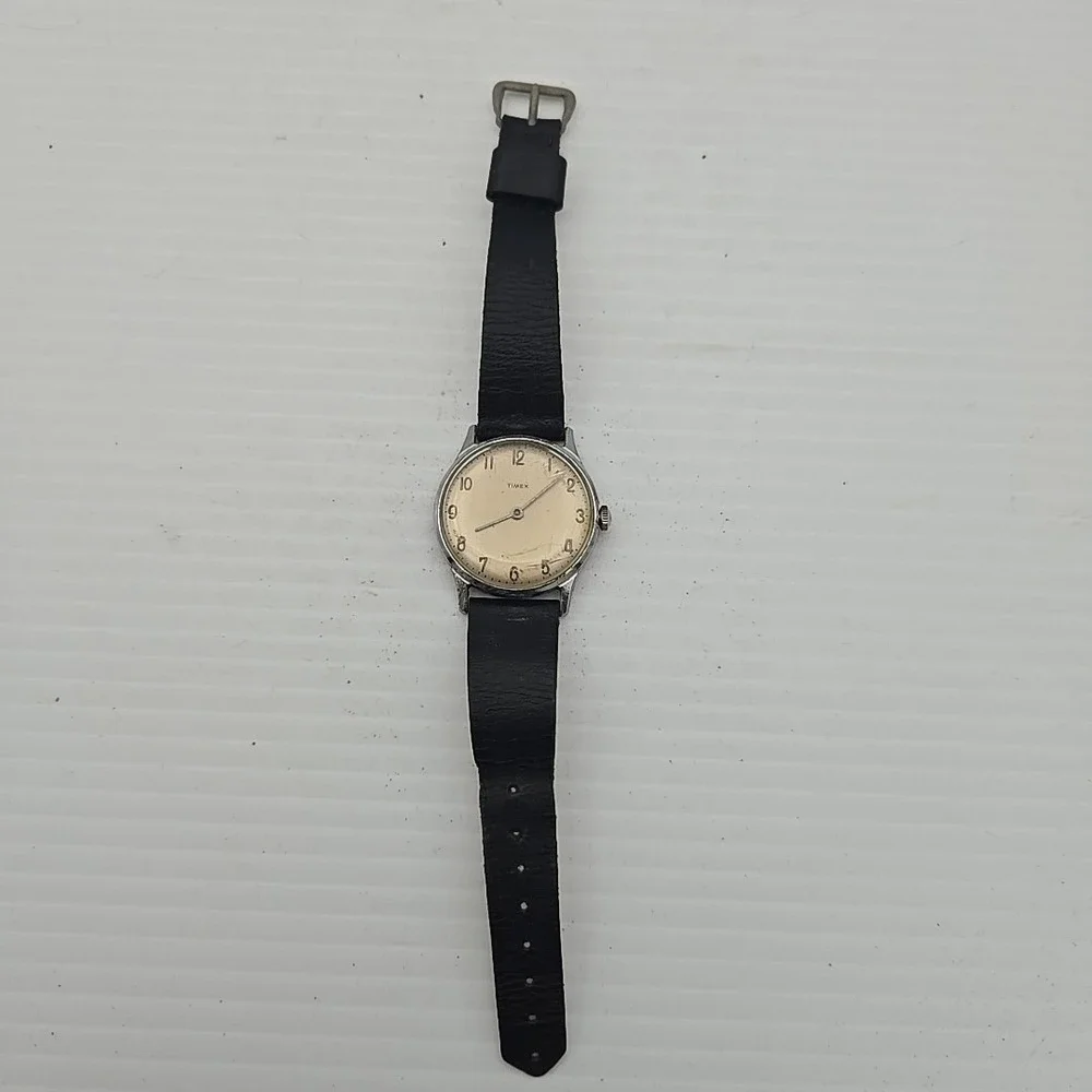 Vintage Timex Men Mechanical Watch Silver Tone White Dial For Parts Repair